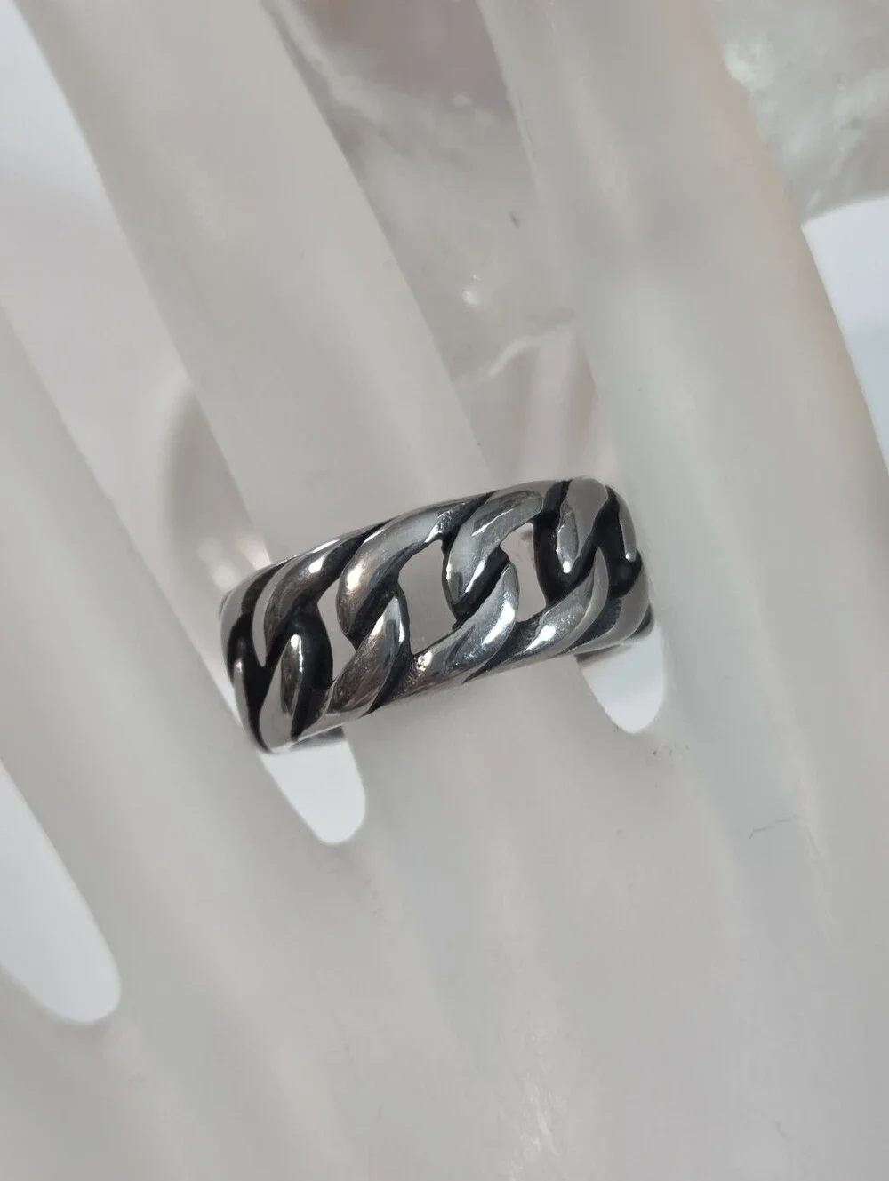 stainless steal Chunky Silver Chain Link Ring mens sz 10 brutalist masculine